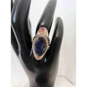 Hand Made Vintage Silver Ring Oval Silver Framed Ring Lapis Lazuli Size 8